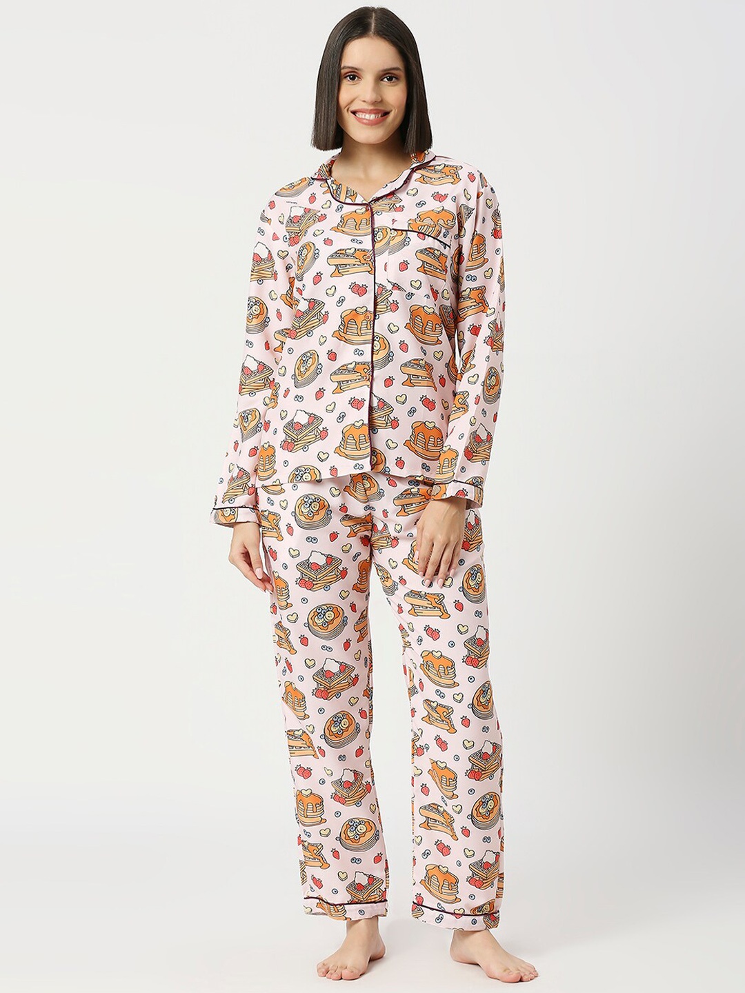 

Pyjama Party Women Conversational Printed Night suit, Pink