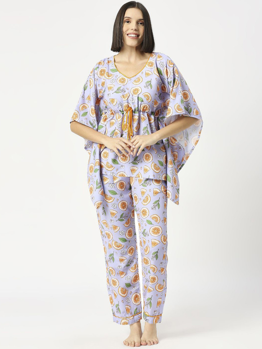 

Pyjama Party Women Tropical Printed Night suit, Purple