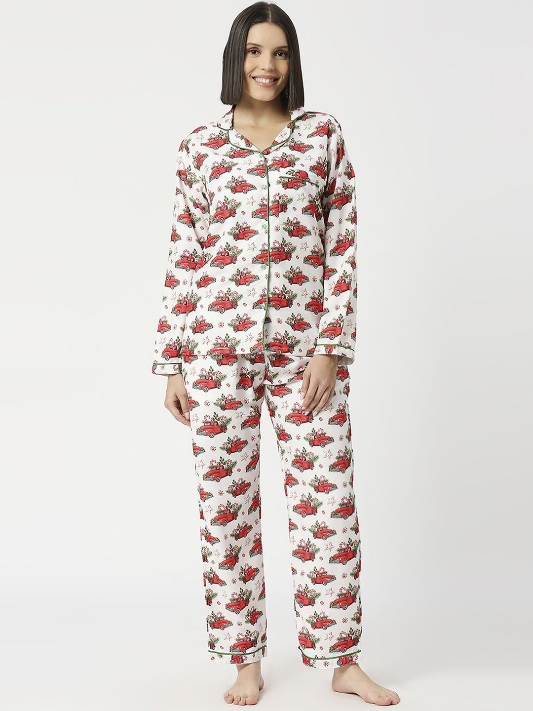 

Pyjama Party Women Conversational Printed Night suit, White