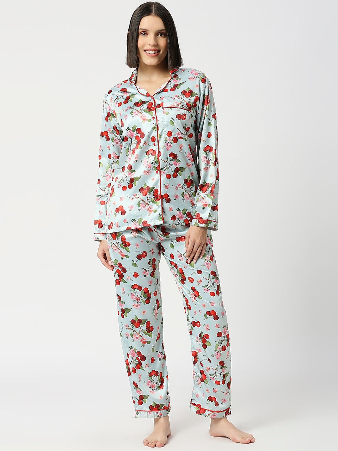 

Pyjama Party Women Printed Night suit, Red