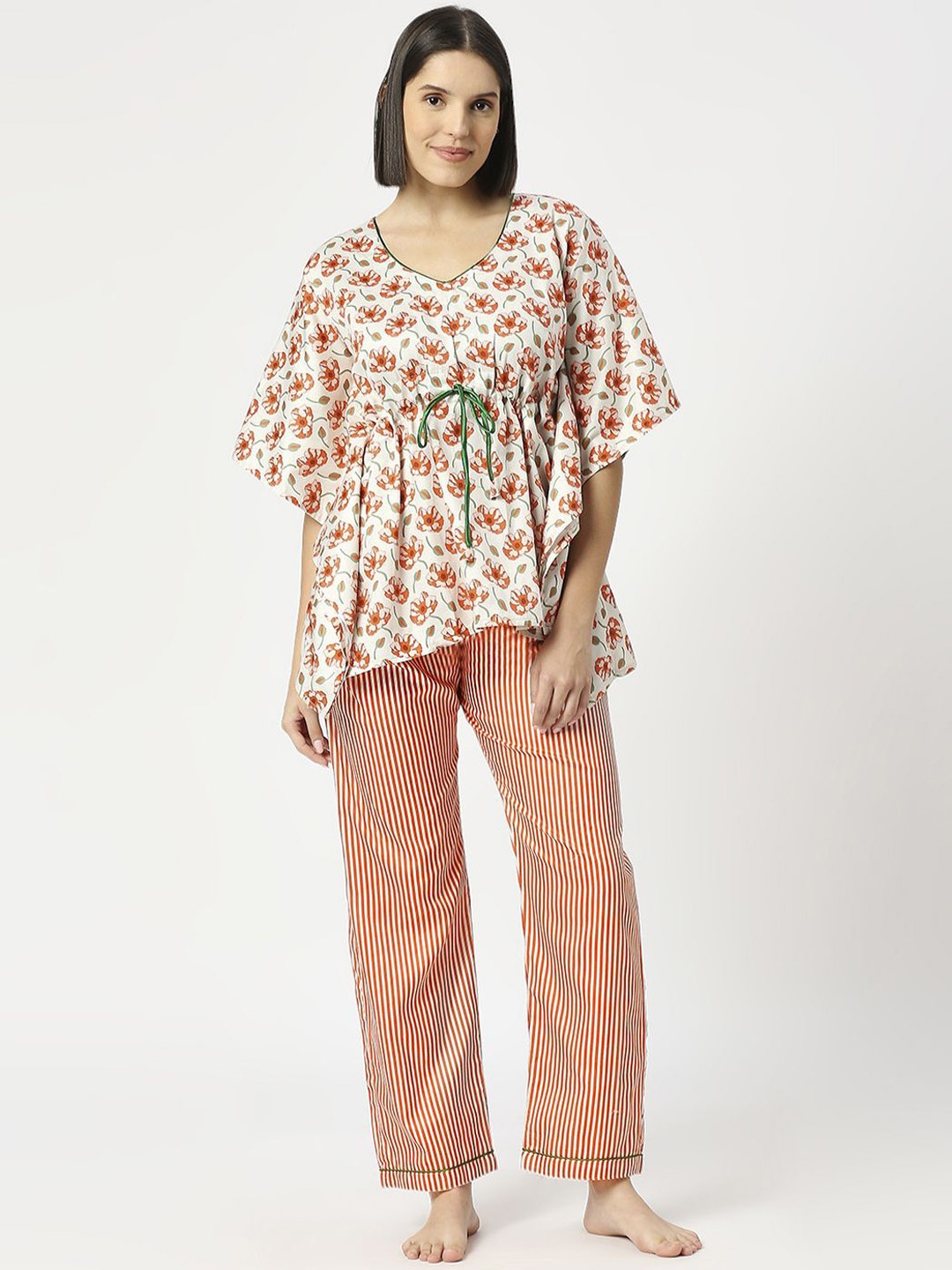 

Pyjama Party Women Conversational Kaftan Printed Night suit, White