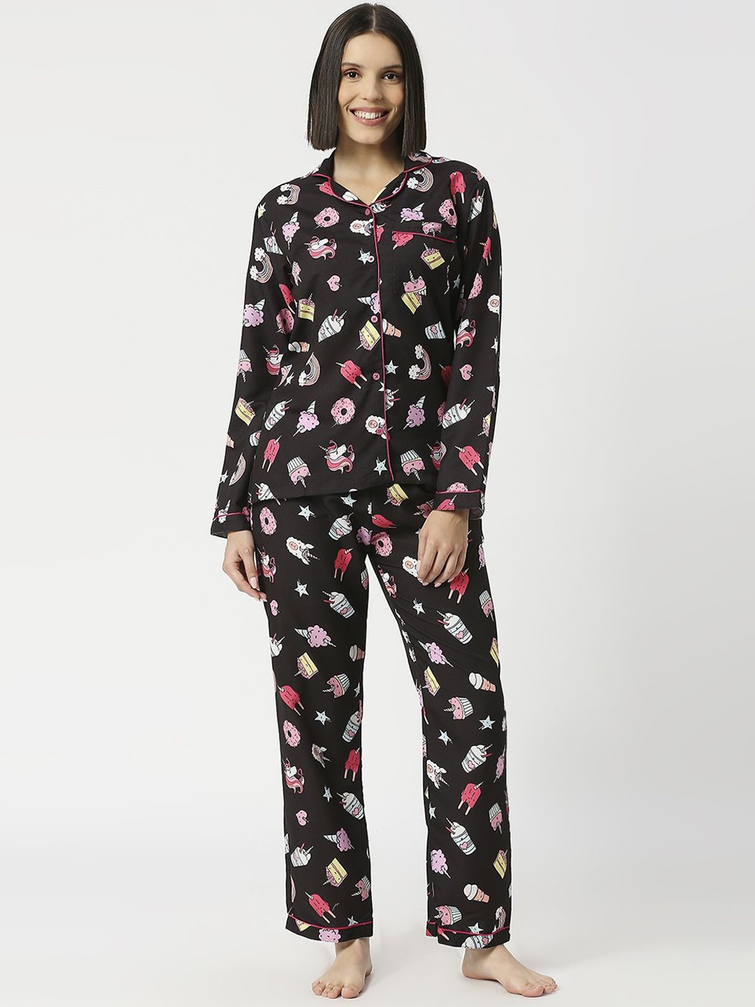 

Pyjama Party Women Printed Night suit, Black