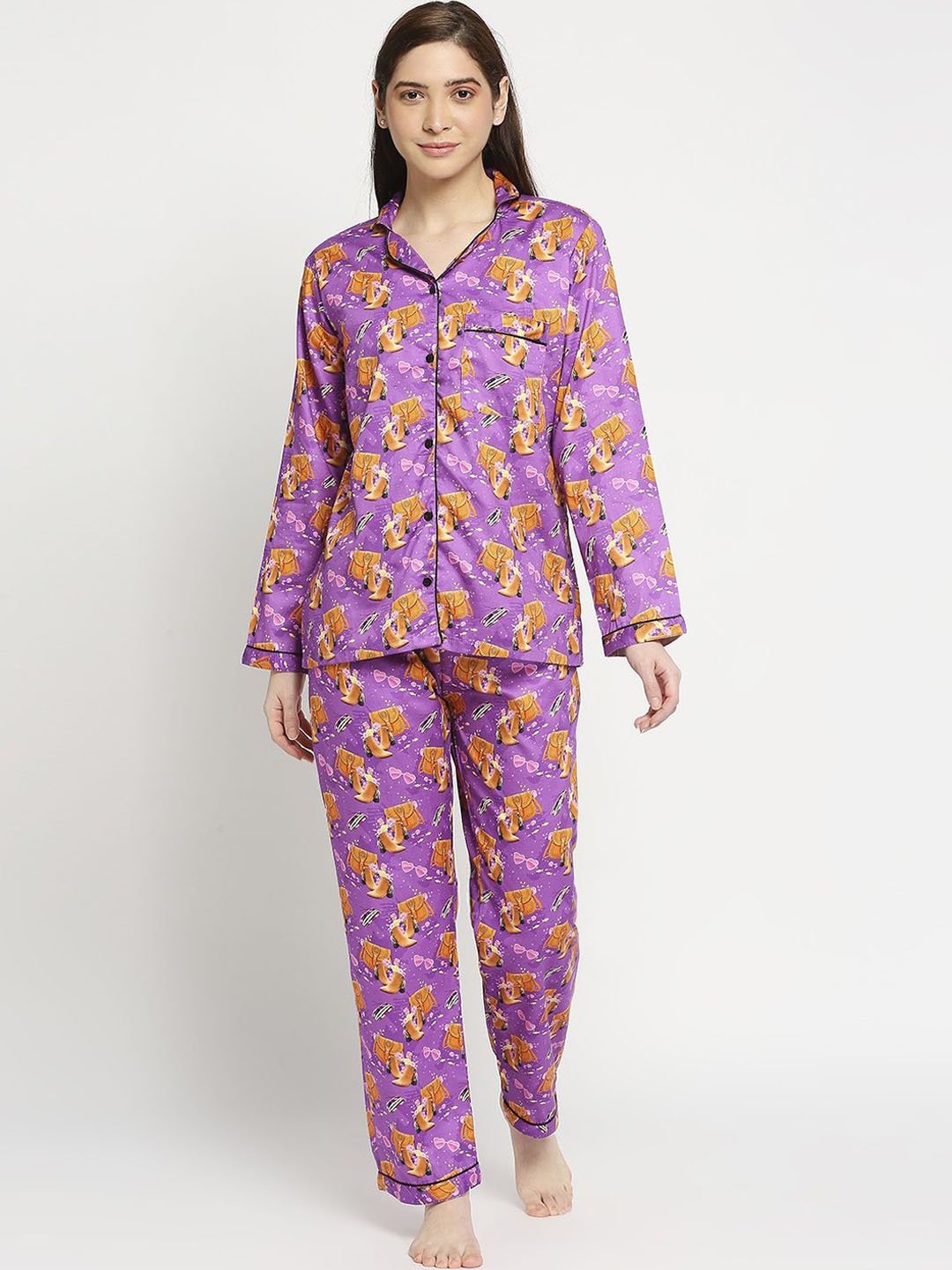 

Pyjama Party Women Printed Night suit, Purple