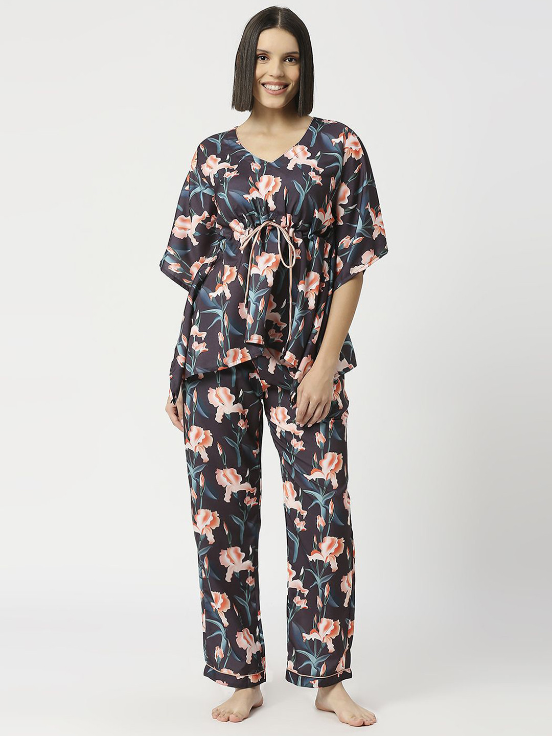 

Pyjama Party Women Printed Night suit, Black