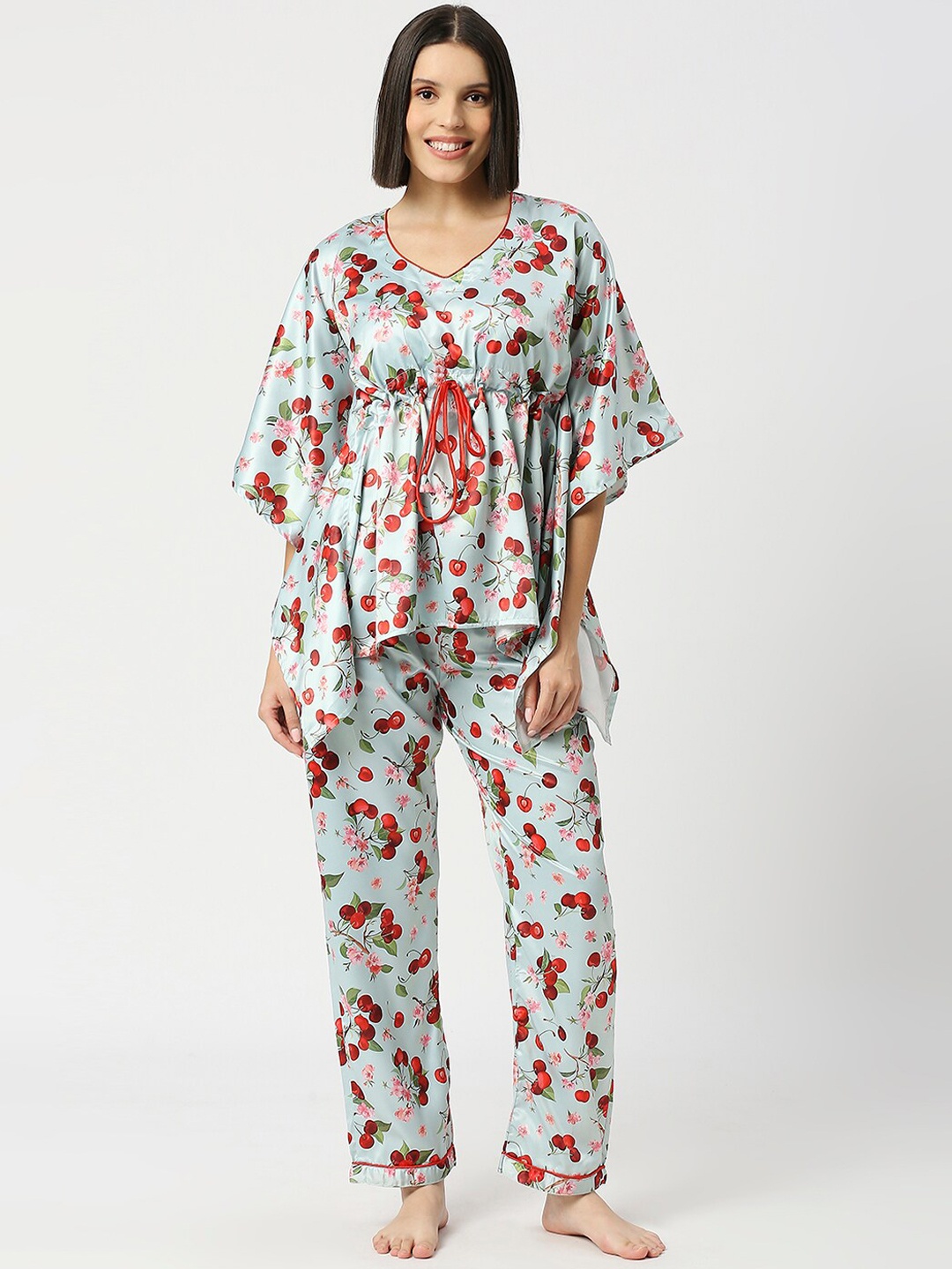 

Pyjama Party Women Coversational Printed Night suit, Blue