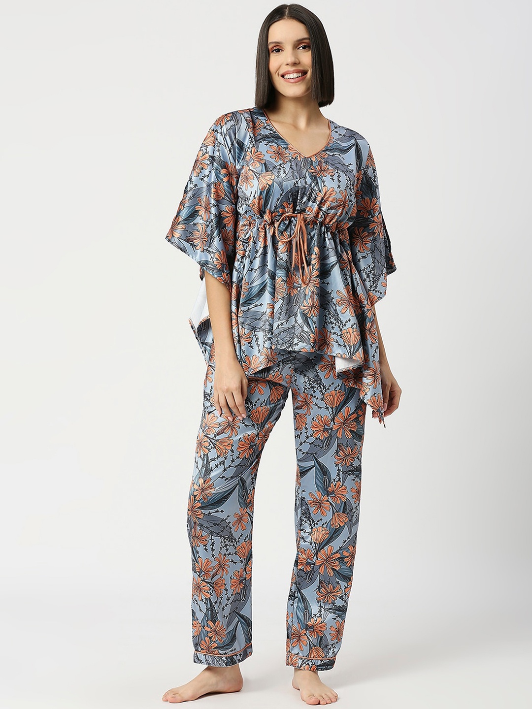 

Pyjama Party Women Printed Night suit, Grey