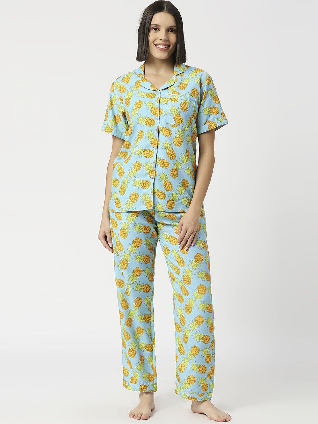 

Pyjama Party Women Printed Night suit, Blue