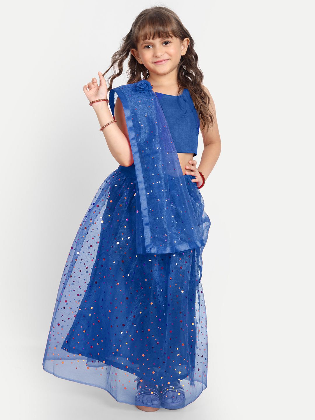 

LOOKS AND LIKES Girls Semi-Stitched Lehenga & Blouse With Dupatta, Blue