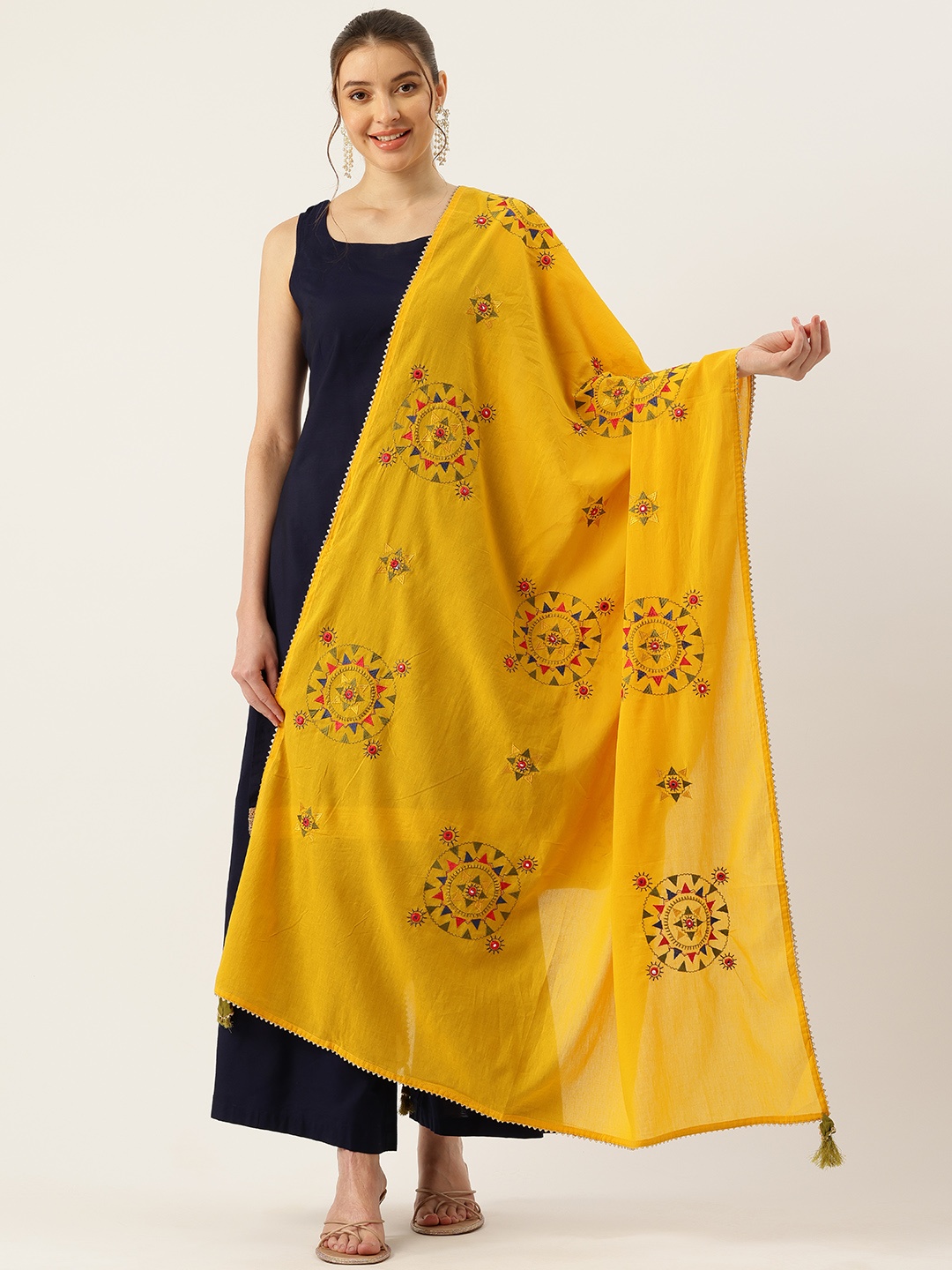 

Rue Collection Ethnic Motifs Embroidered Dupatta with Gotta Patti Detail, Yellow