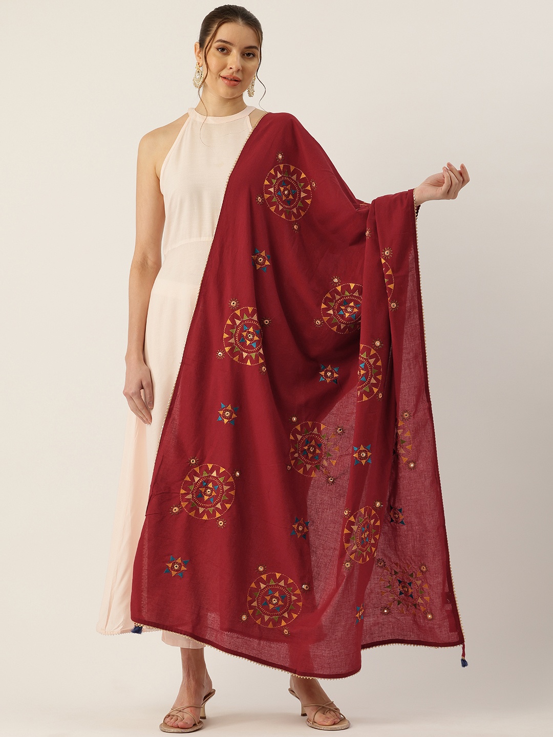 

Rue Collection Ethnic Motifs Embroidered Dupatta with Gotta Patti Detail, Red