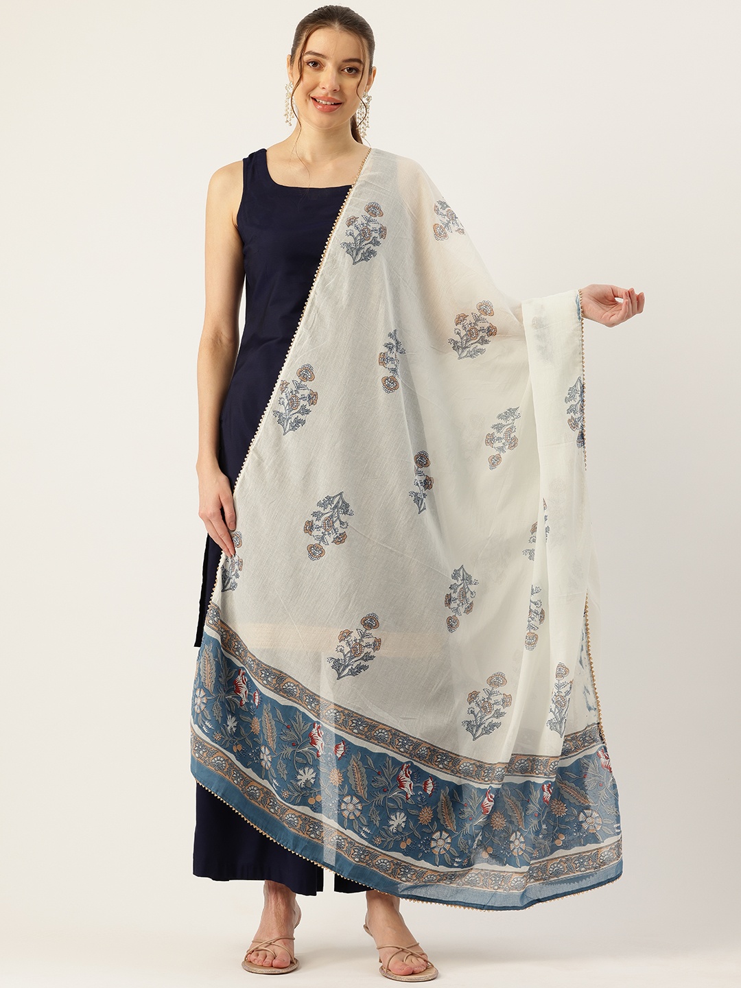 

Rue Collection Floral Printed Dupatta with Gotta Patti Detail, Multi