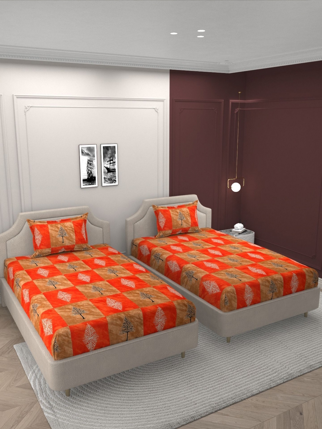 

BELVOSTUM Red & White Floral 210 TC Cotton 2 Single Bedsheet With 2 Pillow Covers