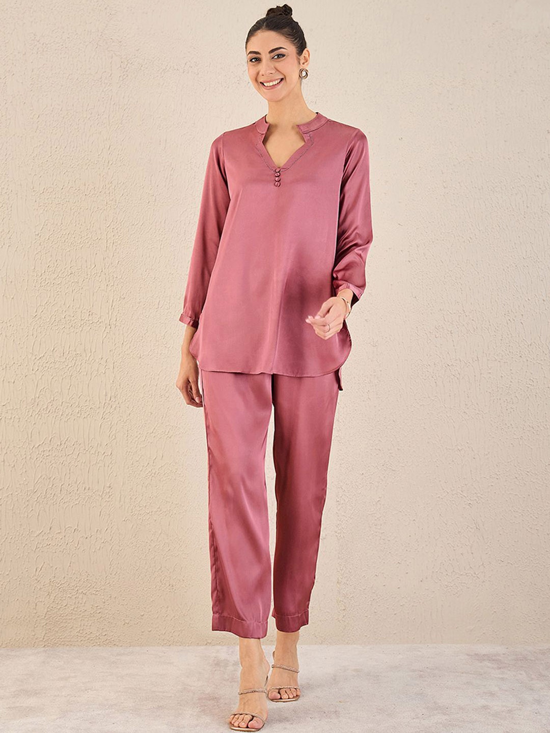 First Resort by Ramola Bachchan Top With Trousers Co-Ords, Pink