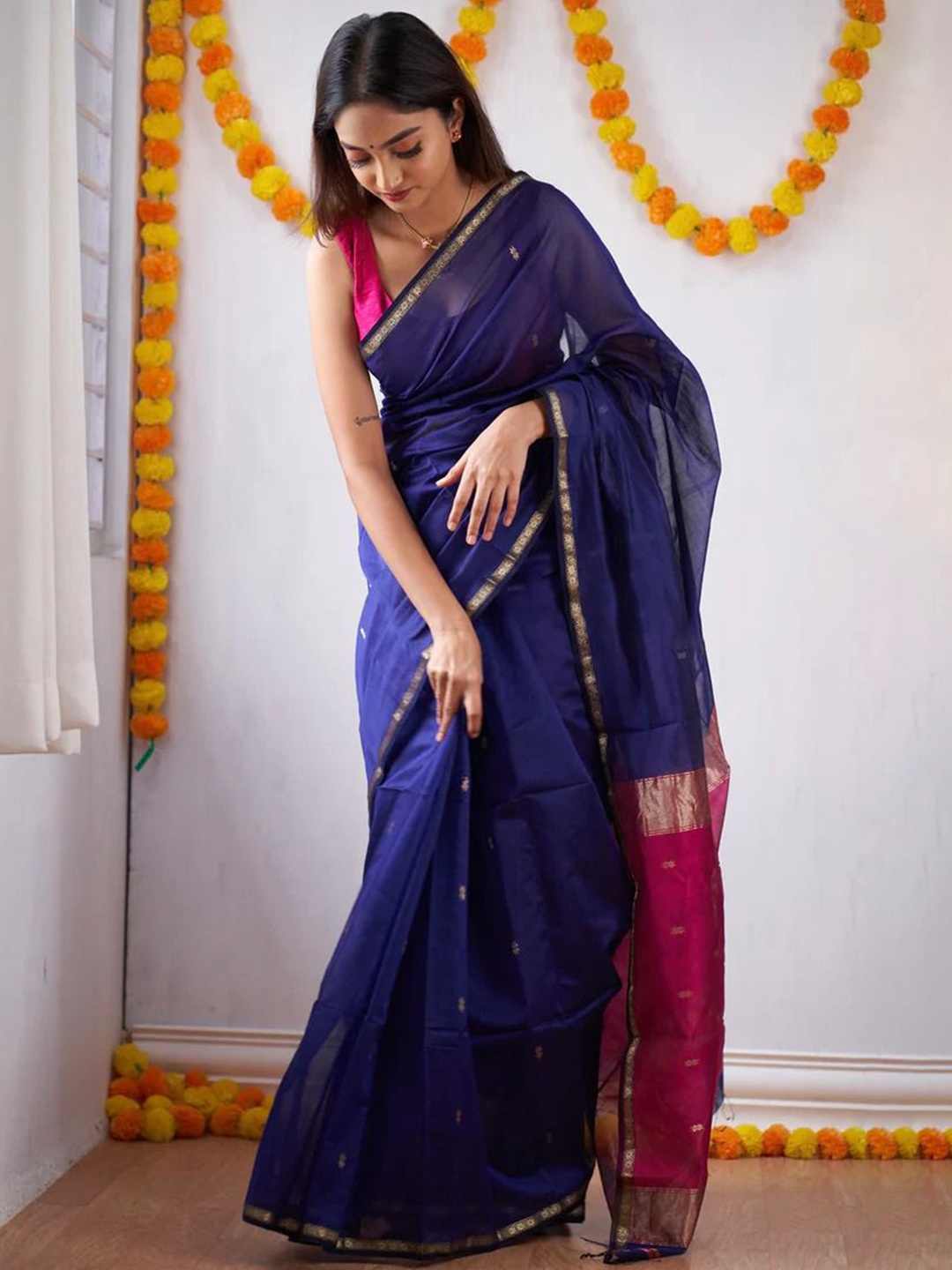 

S.K.C Woven Design Zari Pure Silk Banarasi Saree, Blue