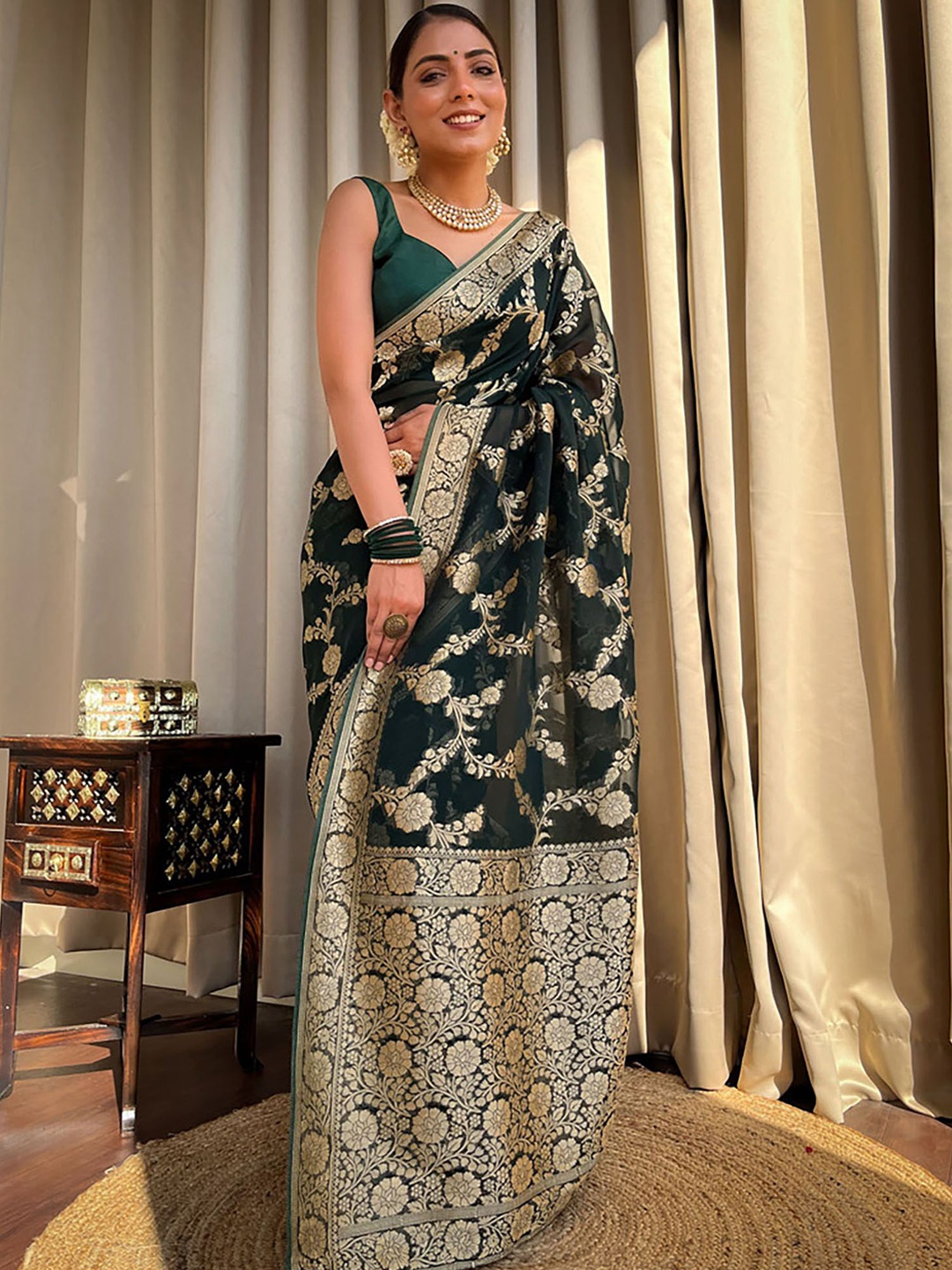 

S.K.C Woven Design Zari Banarasi Saree, Green