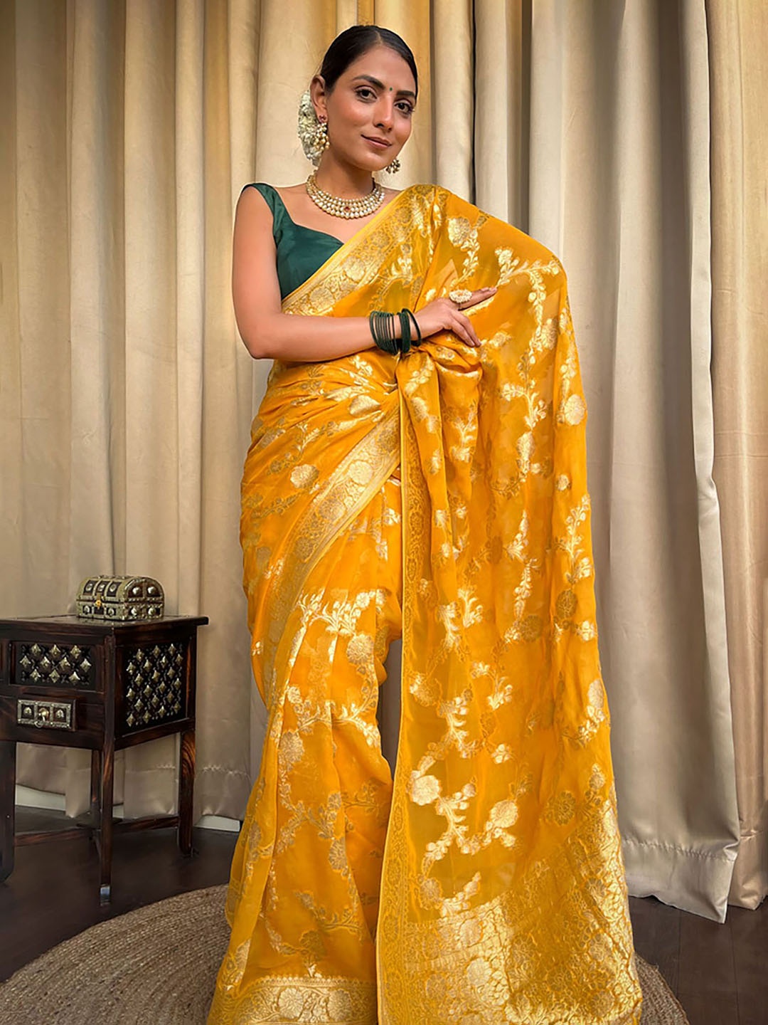 

S.K.C Woven Design Zari Banarasi Saree, Yellow