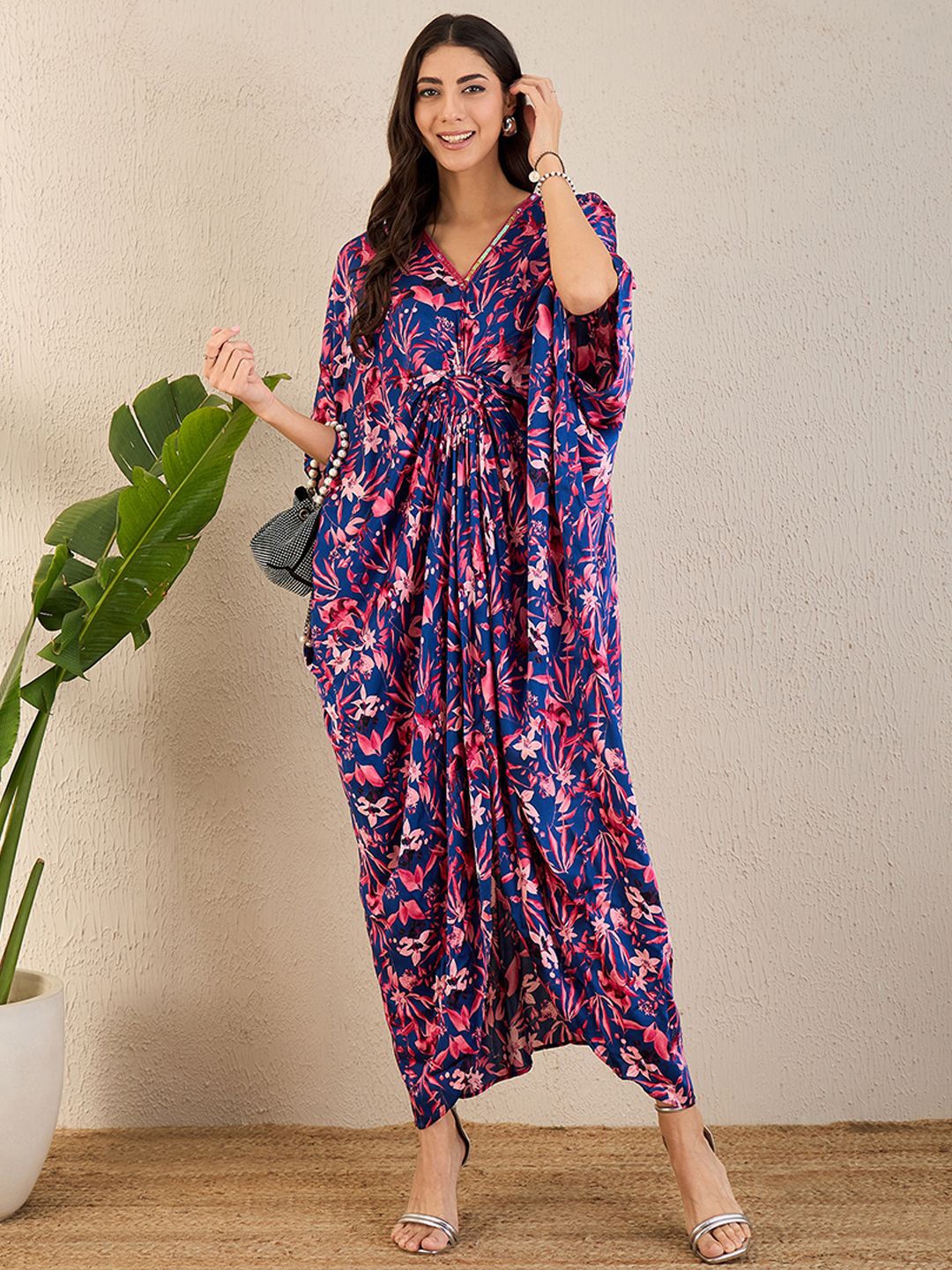

First Resort by Ramola Bachchan Floral Print Kaftan Maxi Dress, Blue