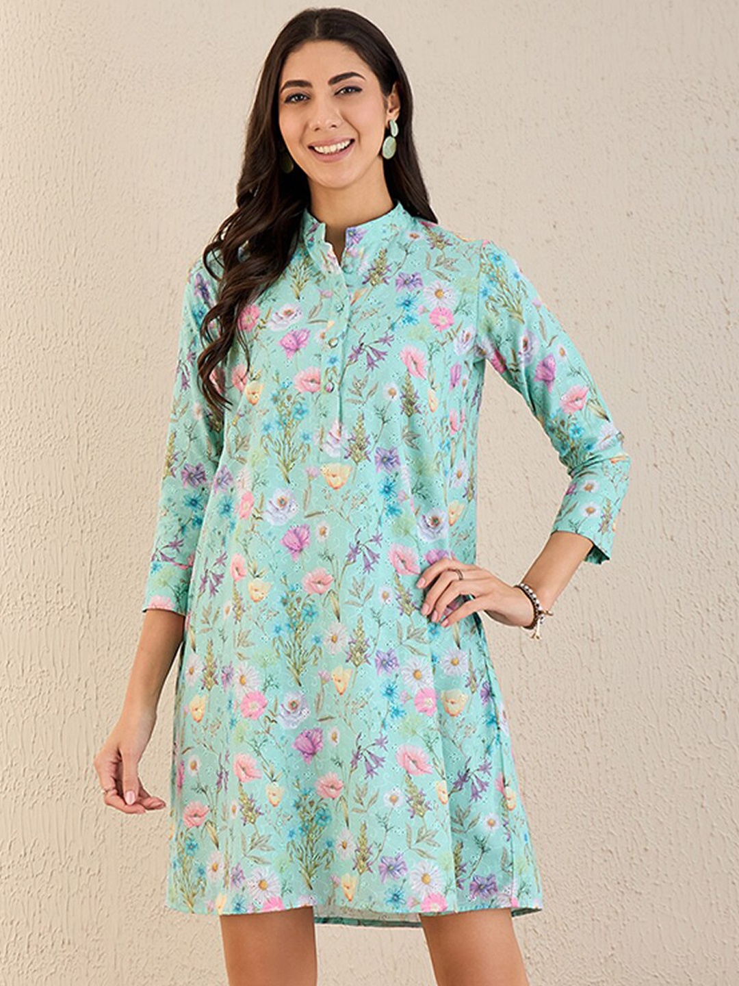 

First Resort by Ramola Bachchan Floral Print A-Line Dress, Green