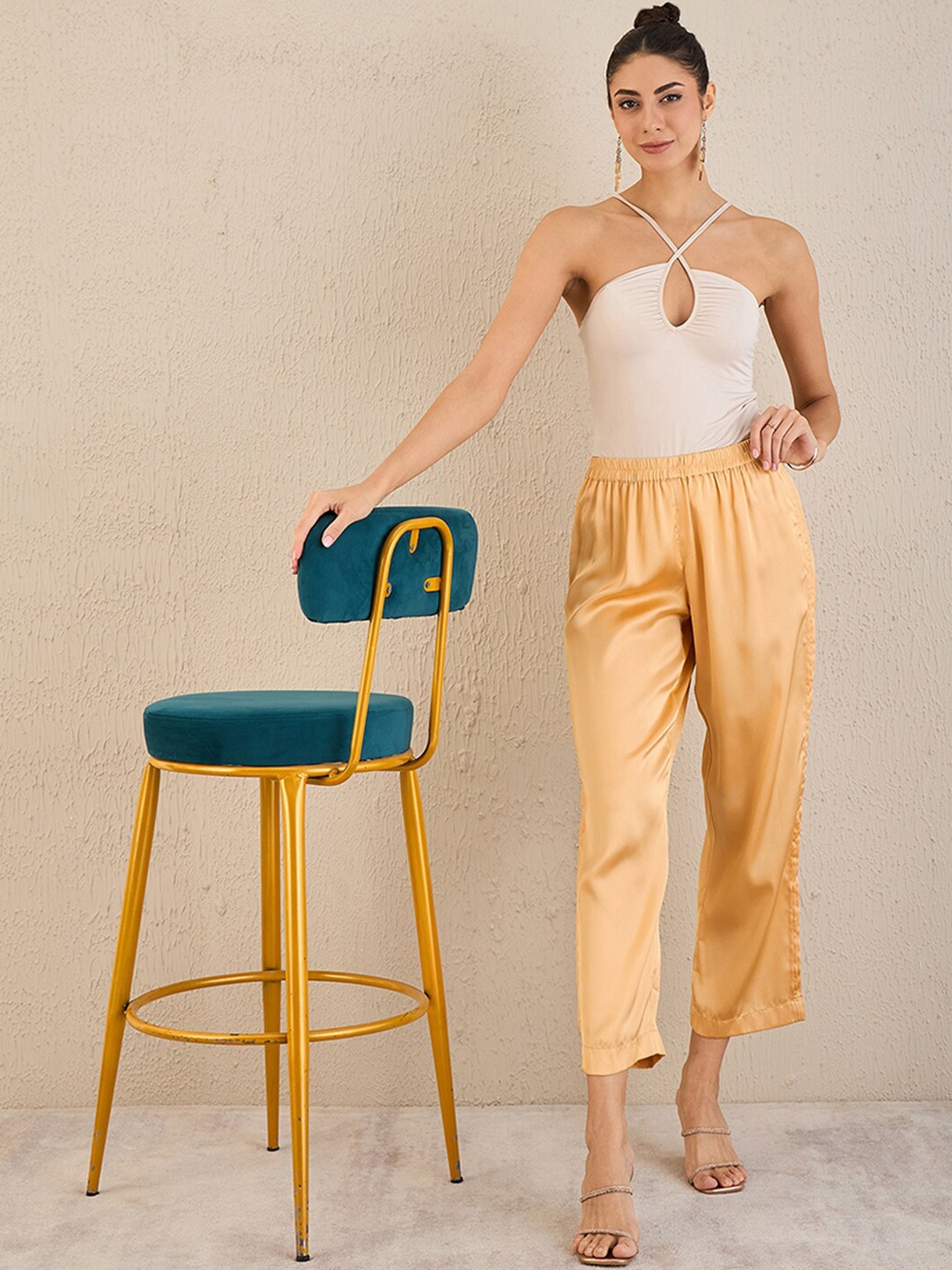 

First Resort by Ramola Bachchan Women Satin Palazzos, Yellow
