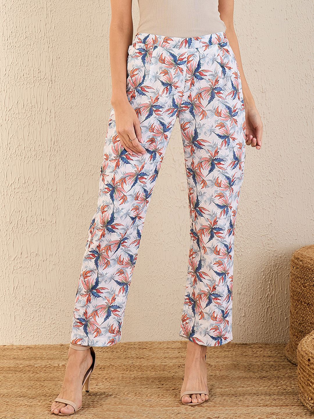 

First Resort by Ramola Bachchan Women Floral Printed Palazzos, White