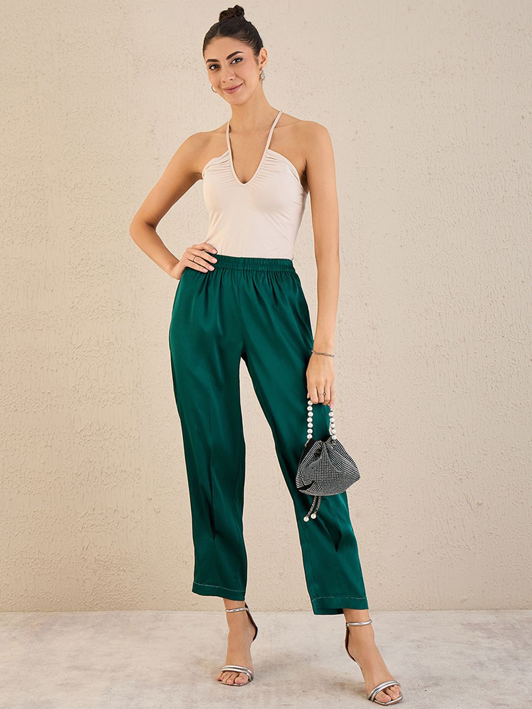 

First Resort by Ramola Bachchan Women Straight Fit Trousers, Green
