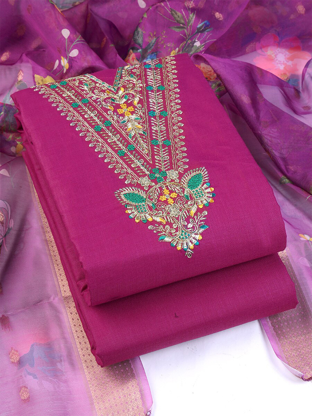 

Sun Fashion And Lifestyle Ethnic Motifs Embroidered Sequinned Unstitched Dress Material, Pink