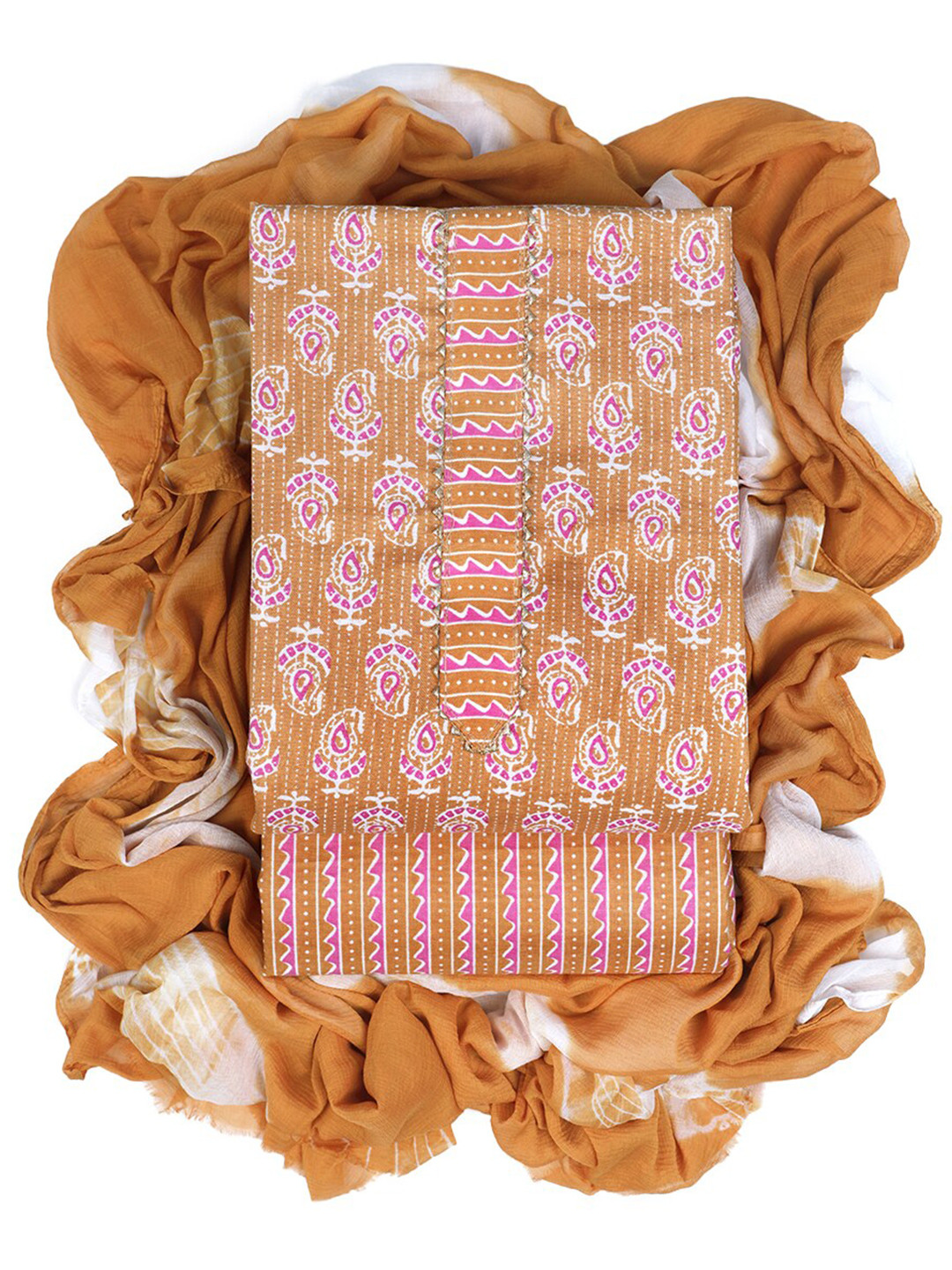 

Sun Fashion And Lifestyle Ethnic Motifs Printed Gotta Patti Unstitched Dress Material, Yellow