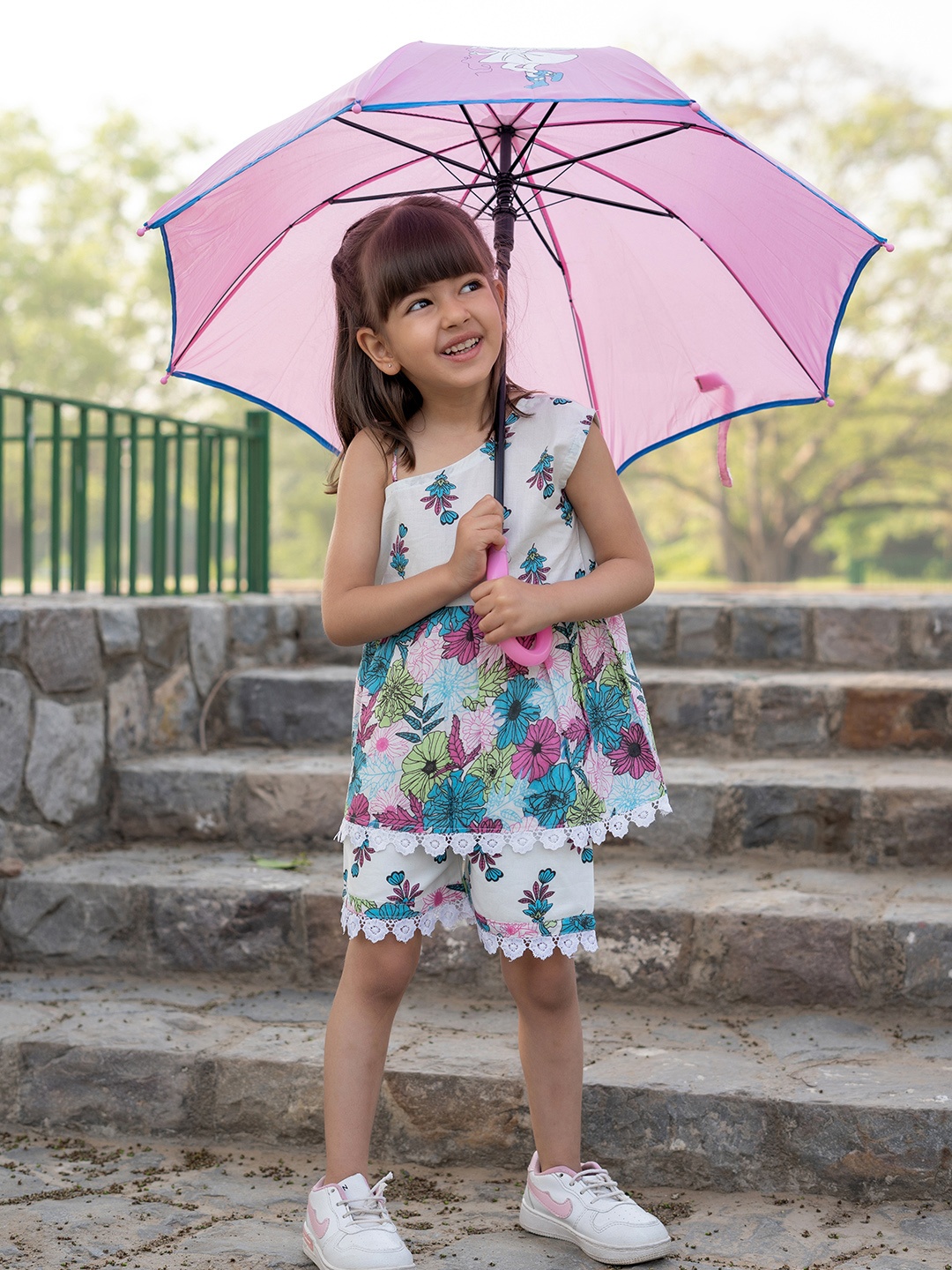 Aj DEZInES Floral Printed Cotton Top & Shorts Clothing Set, Green