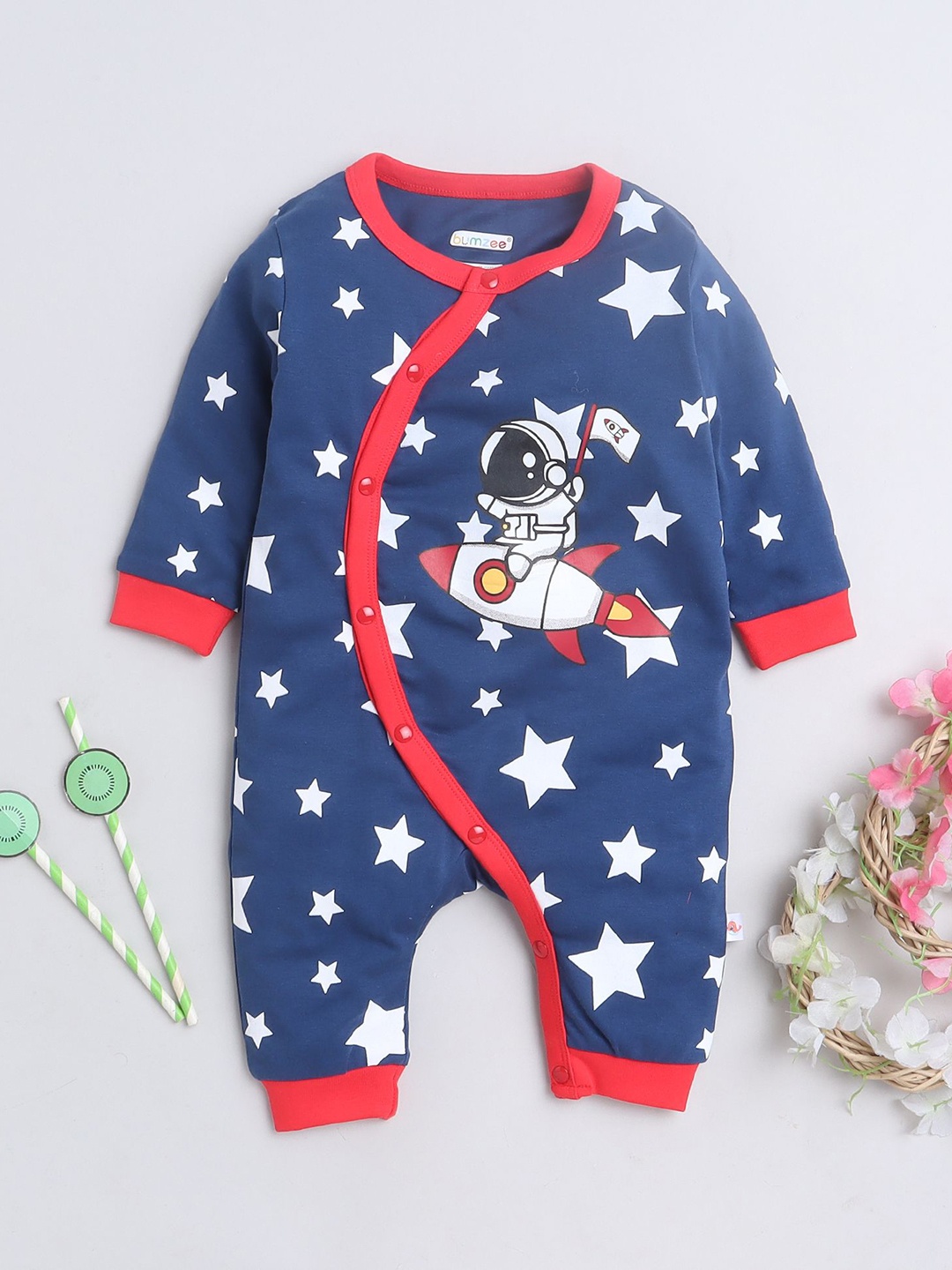 

BUMZEE Infant Boys Printed Cotton Rompers, Navy blue