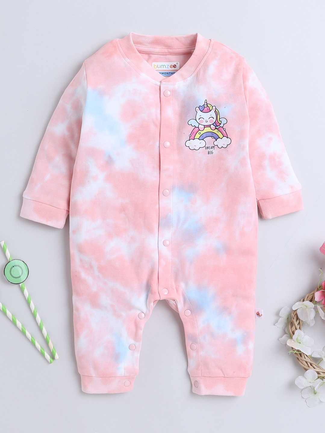 

BUMZEE Infant Boys Printed Long Sleeves Cotton Rompers, Pink