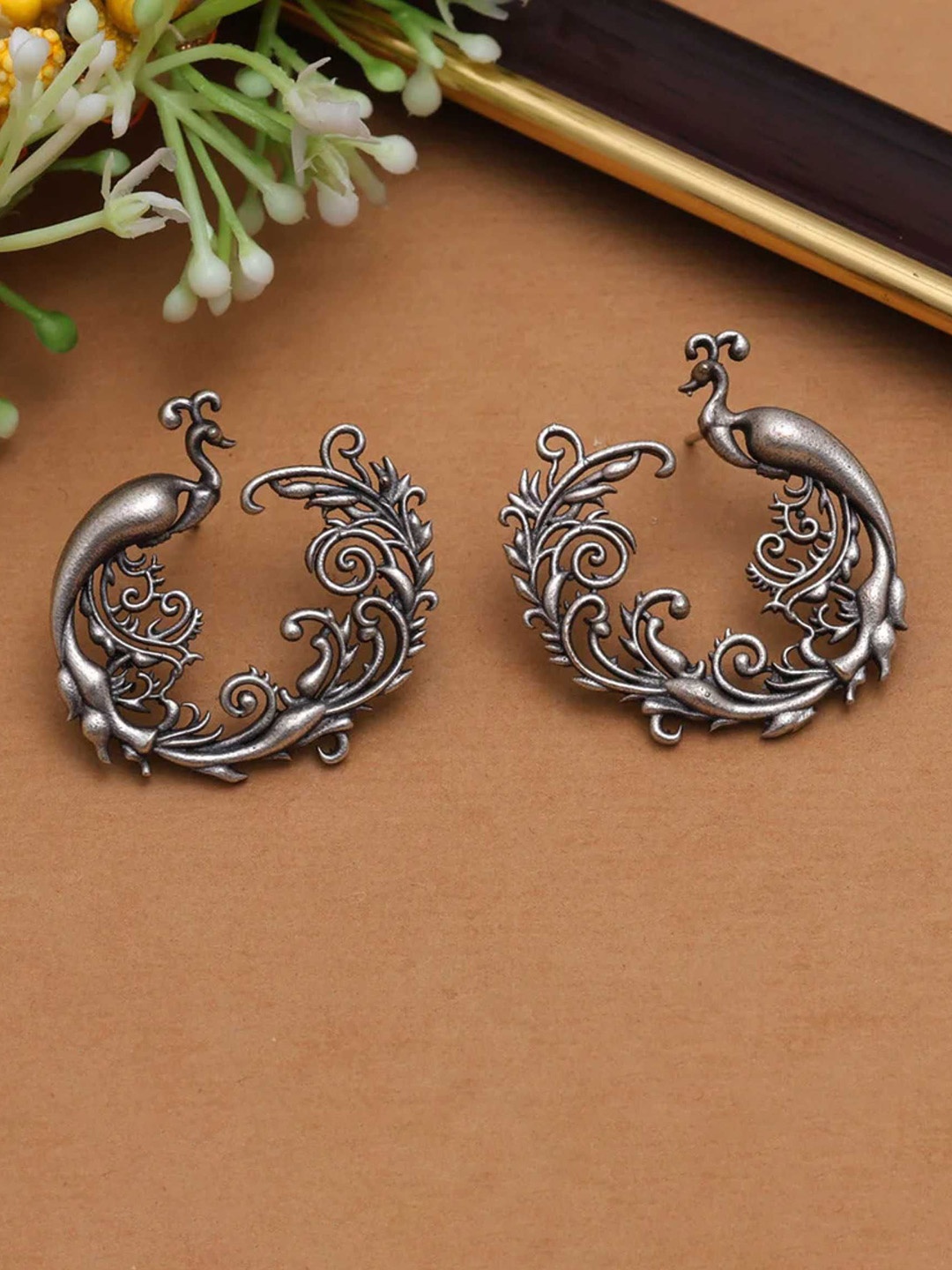 

Dulcett Women Contemporary Hoop Silver Platted Peacock Earrings