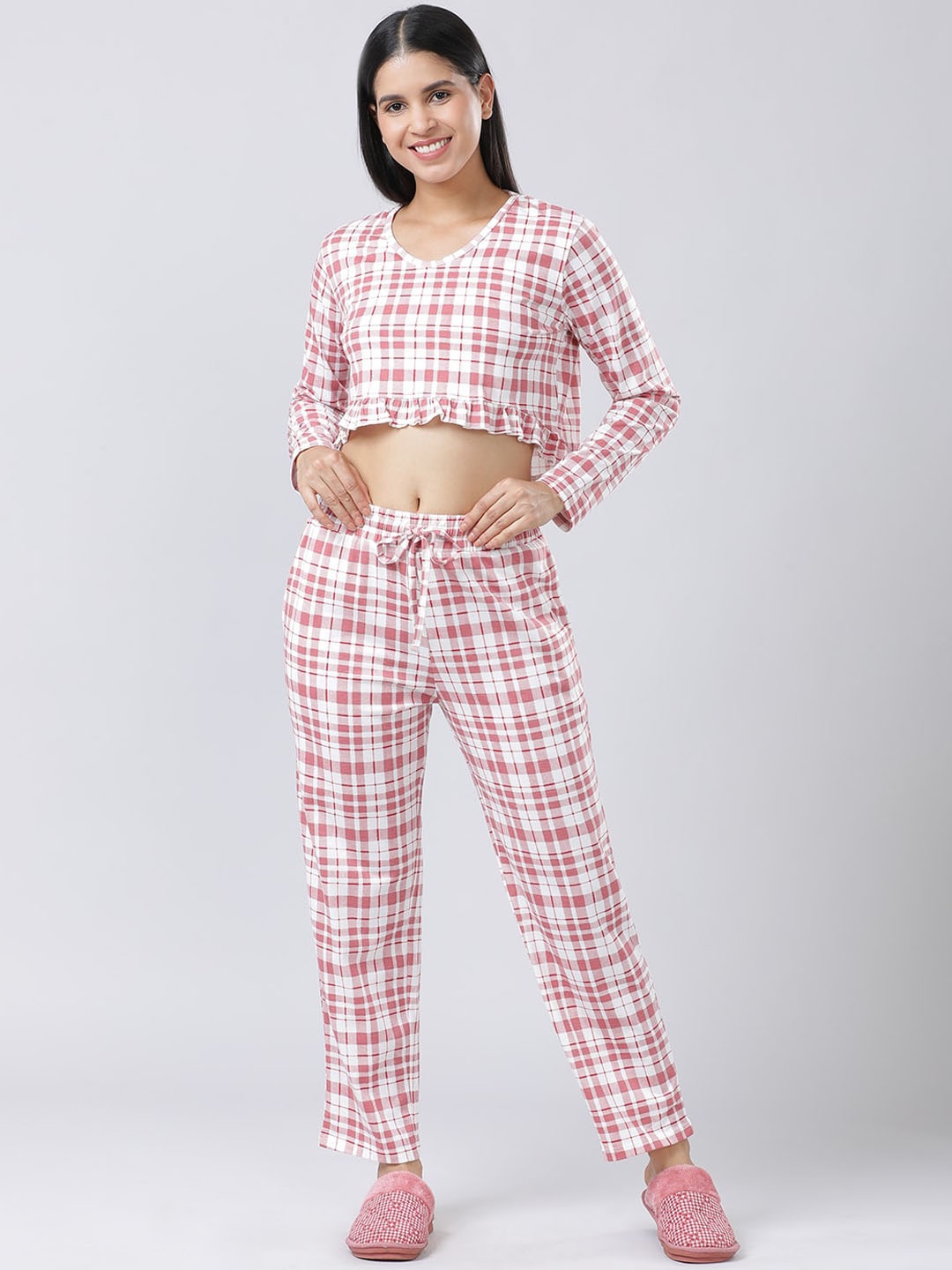 

Lovable Sport Women Checked Night suit, White