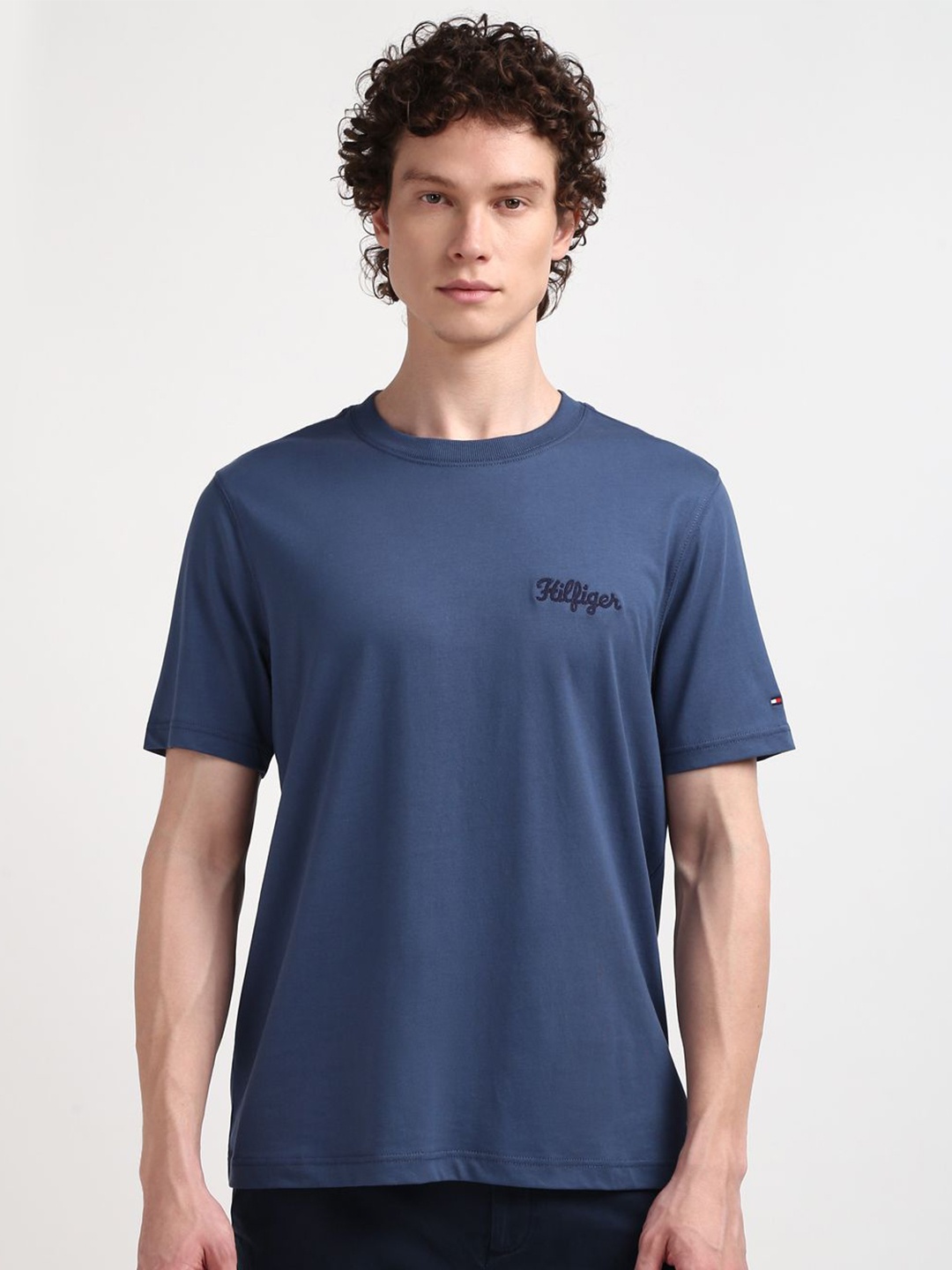 

Tommy Hilfiger Men Embroidered Round Neck Cotton T-shirt, Blue