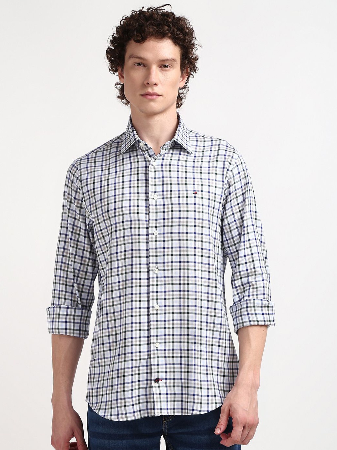 

Tommy Hilfiger Men Grid Tattersall Checks Opaque Casual Shirt, White