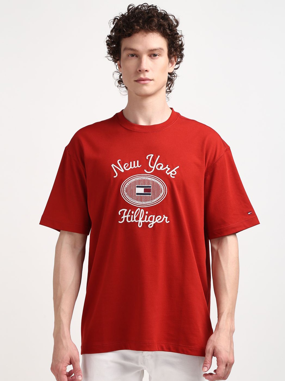 

Tommy Hilfiger Men Typography Printed Round Neck T-shirt, Red