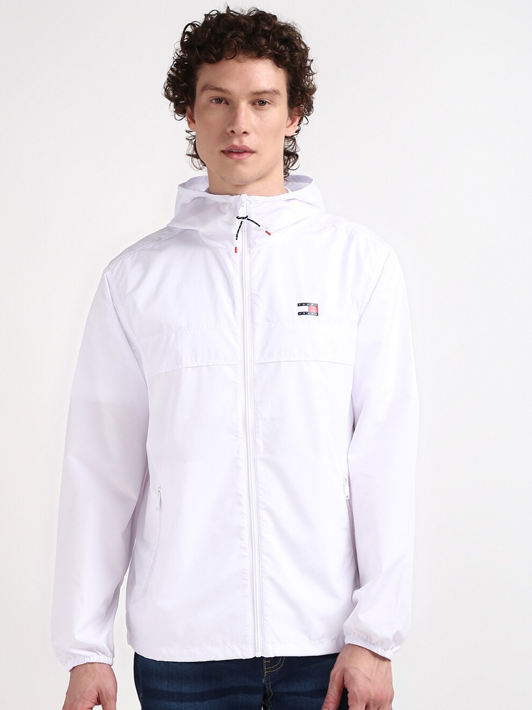 

Tommy Hilfiger Men White Solid Hooded Open Front Jacket