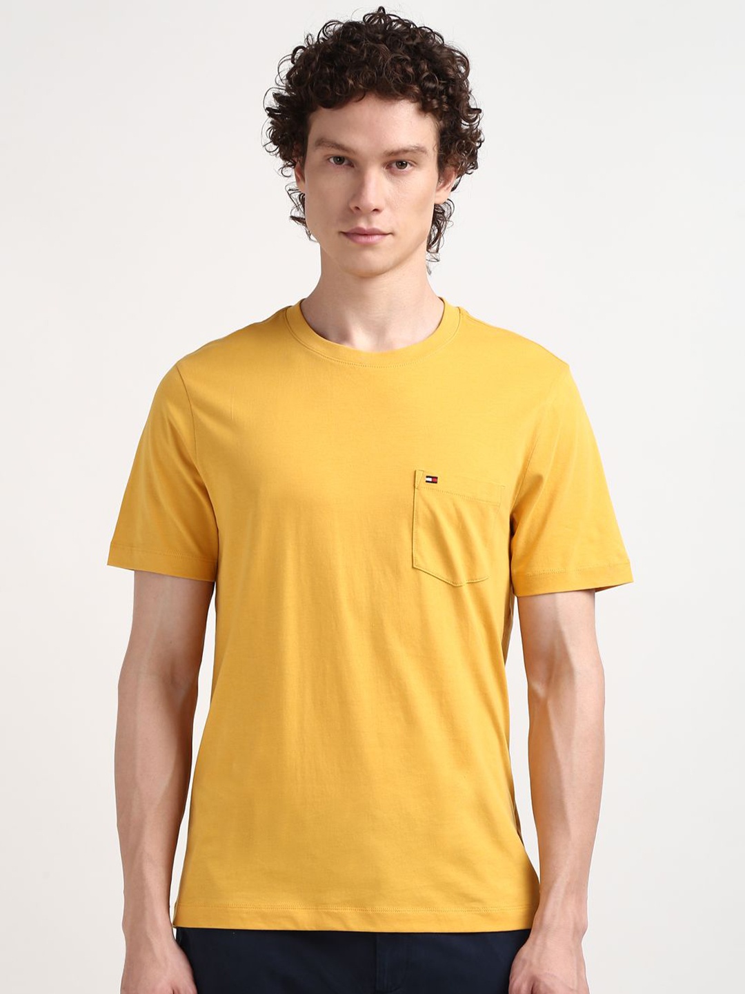 

Tommy Hilfiger Men Round Neck Pocket Pure Cotton T-shirt, Yellow