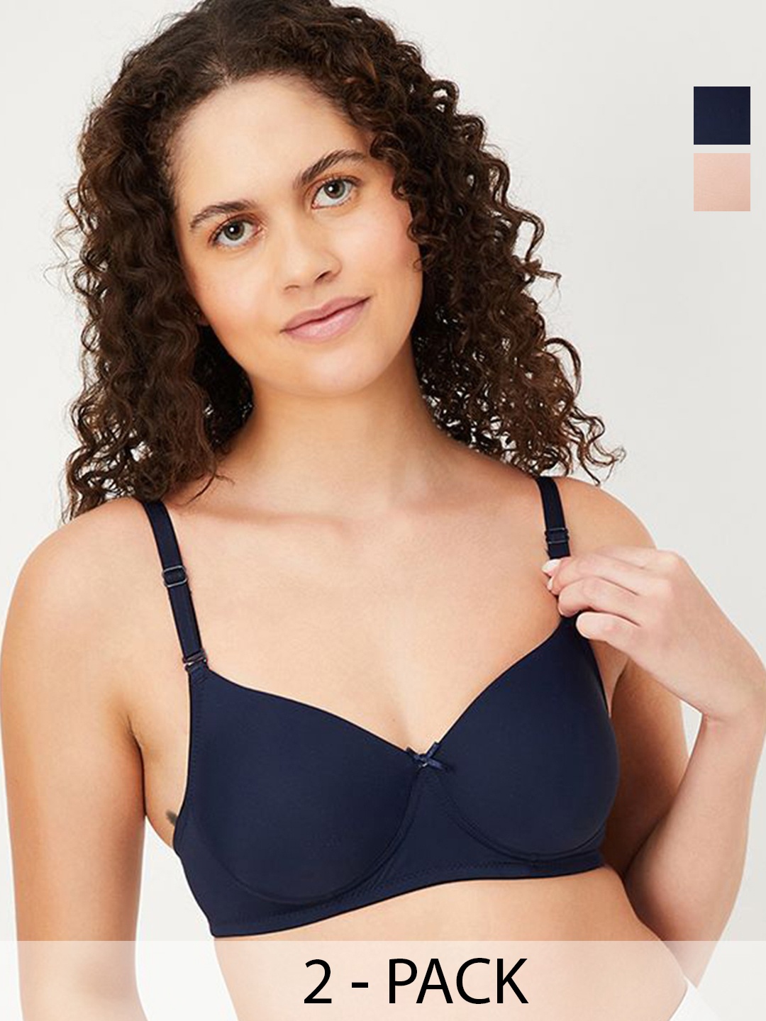

max Pack of 2 Women Solid Full Coverage Lightly Padded Bra, Navy blue