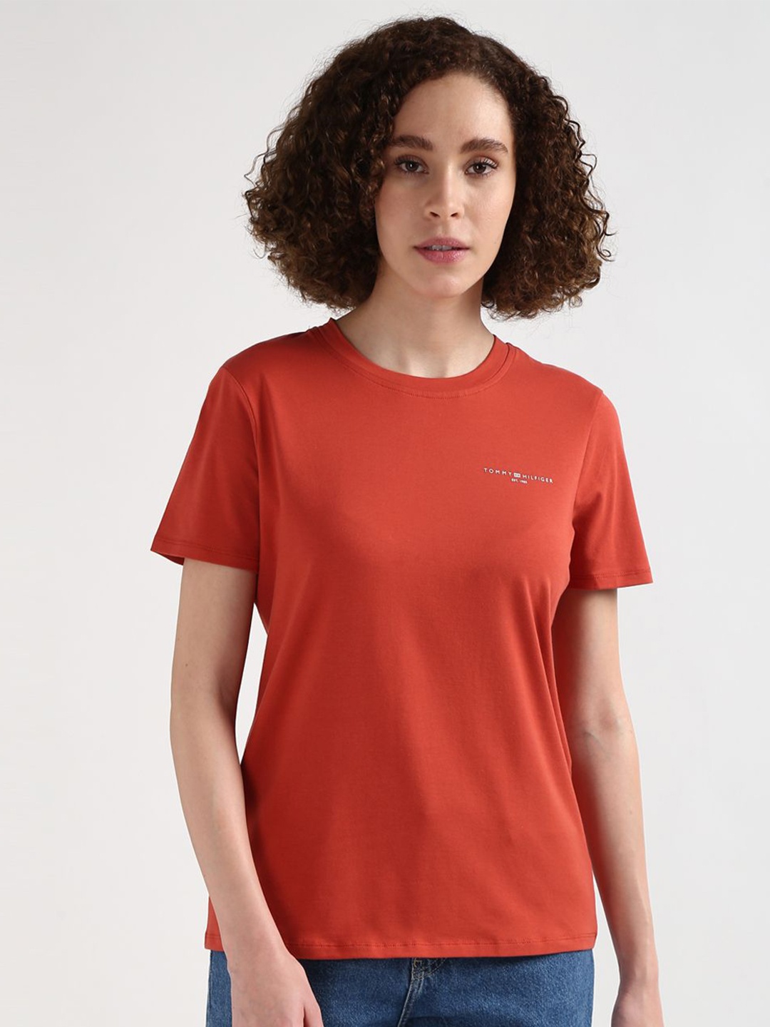 

Tommy Hilfiger Women Round Neck Printed Cotton T-shirt, Red