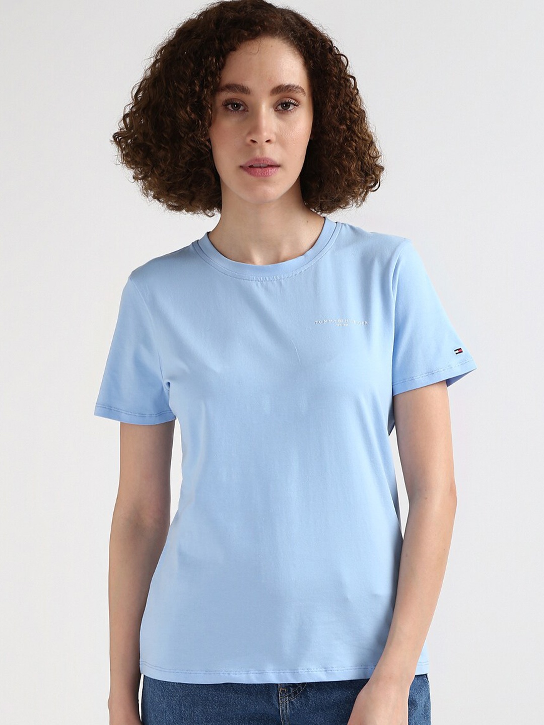 

Tommy Hilfiger Women Round Neck Cotton Printed T-shirt, Blue