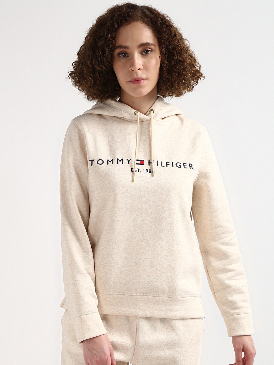 

Tommy Hilfiger Women Printed Hooded Sweatshirt, Beige