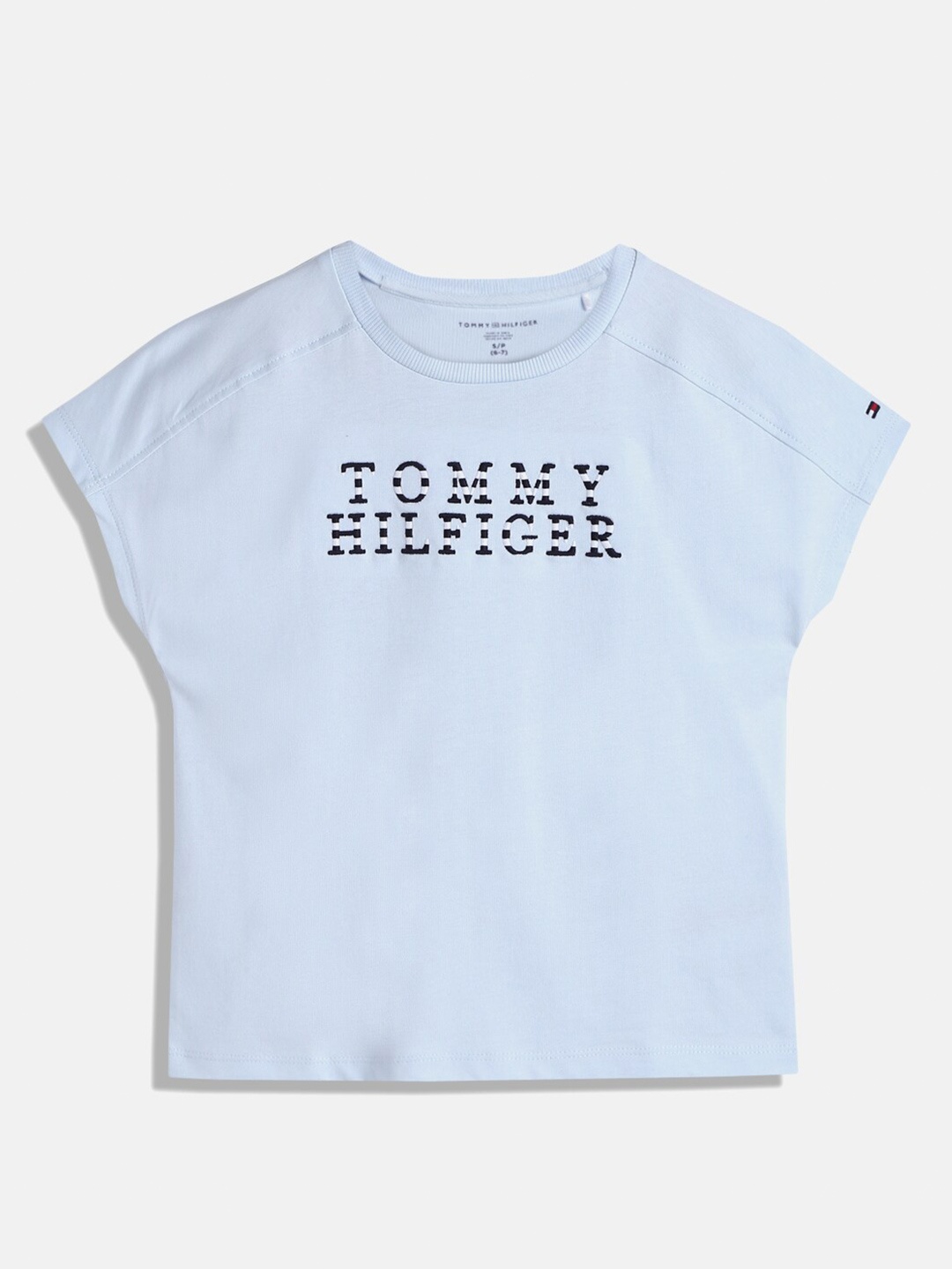 

Tommy Hilfiger Girls Typography Embroidered Raglan Sleeves Cotton T-shirt, Blue