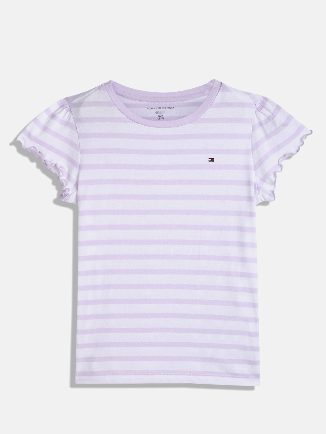

Tommy Hilfiger Girls Striped Round Neck Cotton T-shirt, Purple