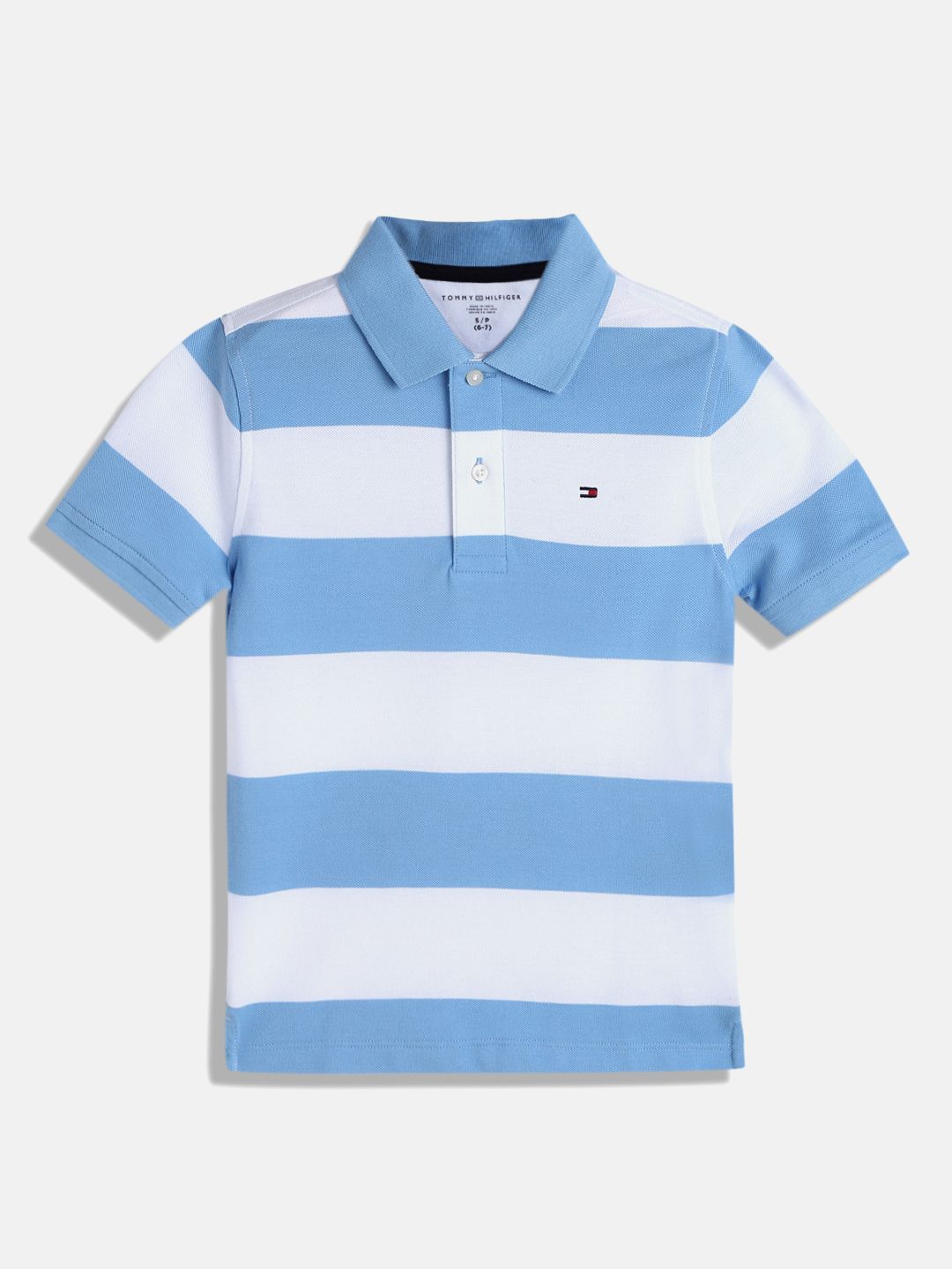 

Tommy Hilfiger Boys Striped Polo Collar Cotton T-shirt, Blue