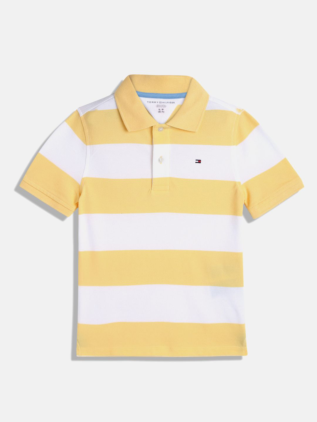

Tommy Hilfiger Boys Striped Polo Collar T-shirt, Yellow