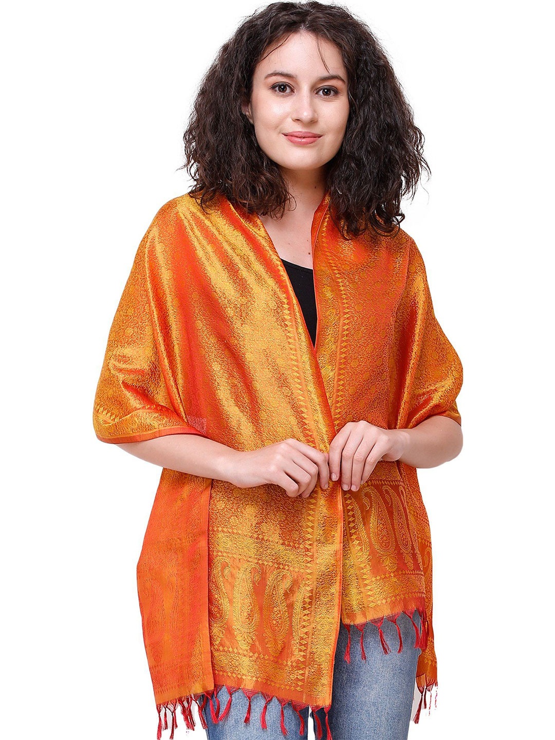 

Exotic India Women Scarf, Orange