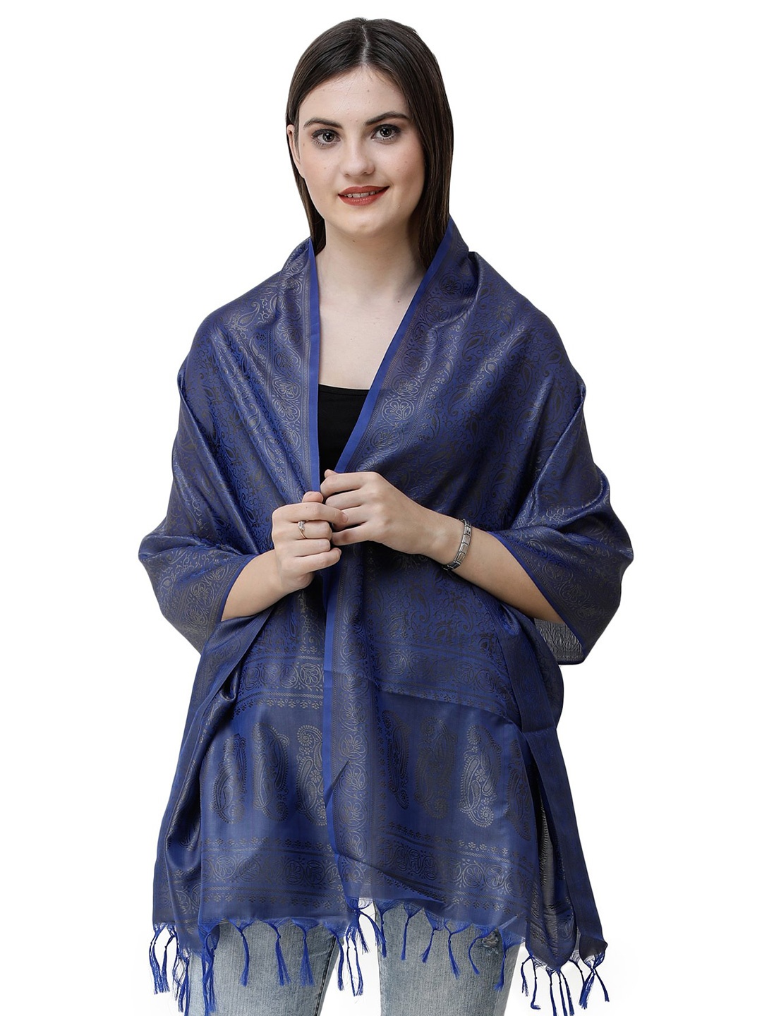 

Exotic India Women Printed Scarf, Blue