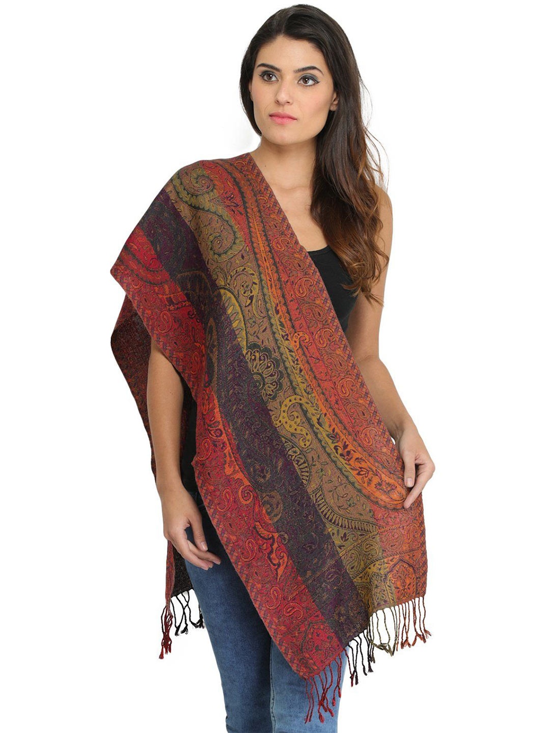 

Exotic India Women Printed Scarf, Green