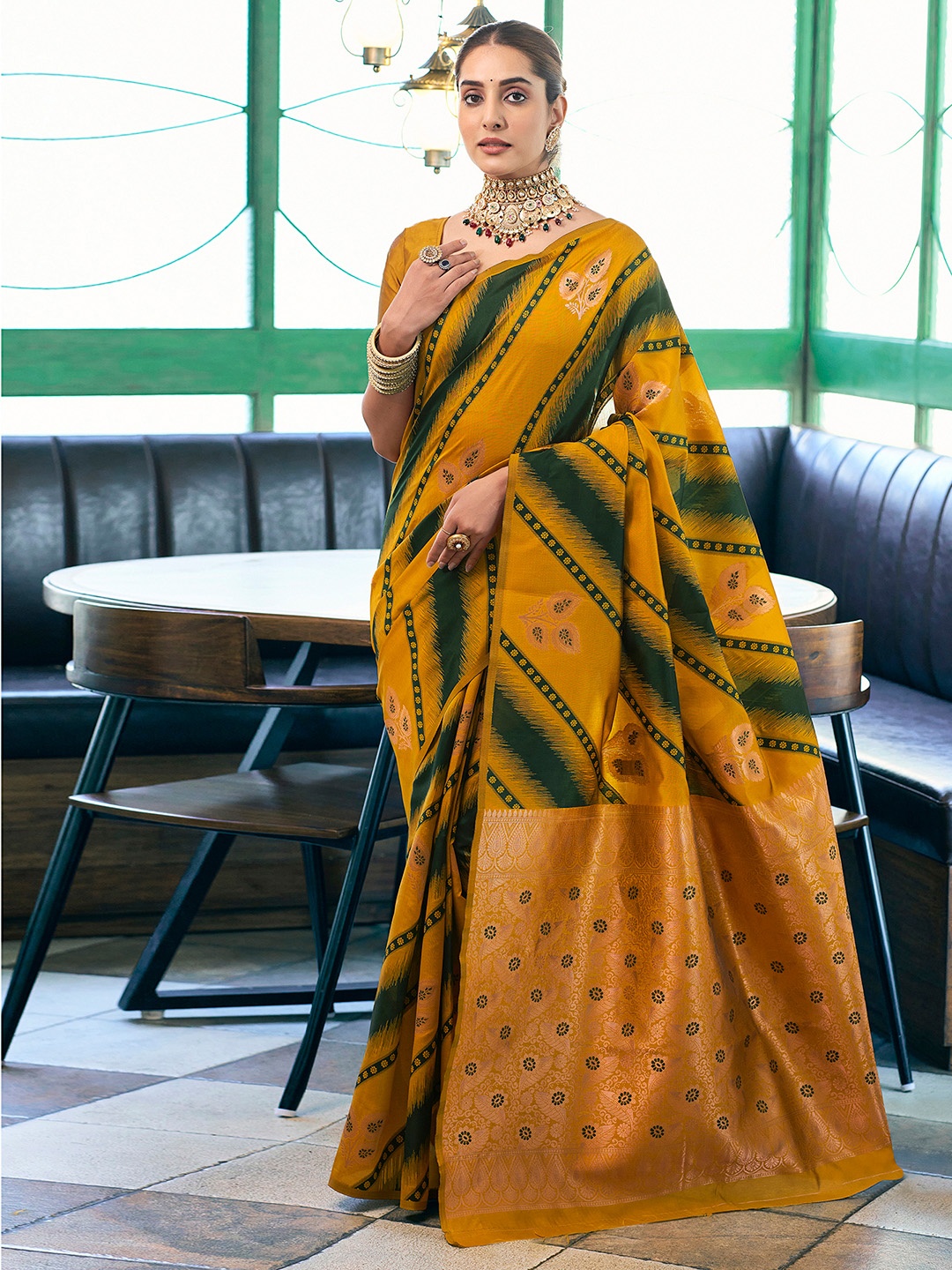 

Satrani Woven Design Zari Banarasi Saree, Yellow