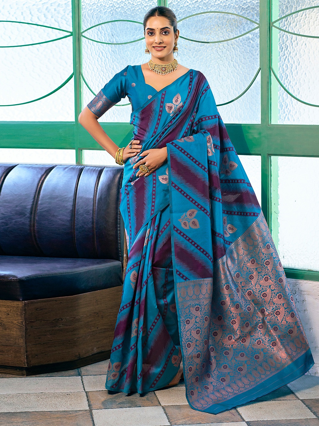 

Satrani Woven Design Zari Banarasi Saree, Blue